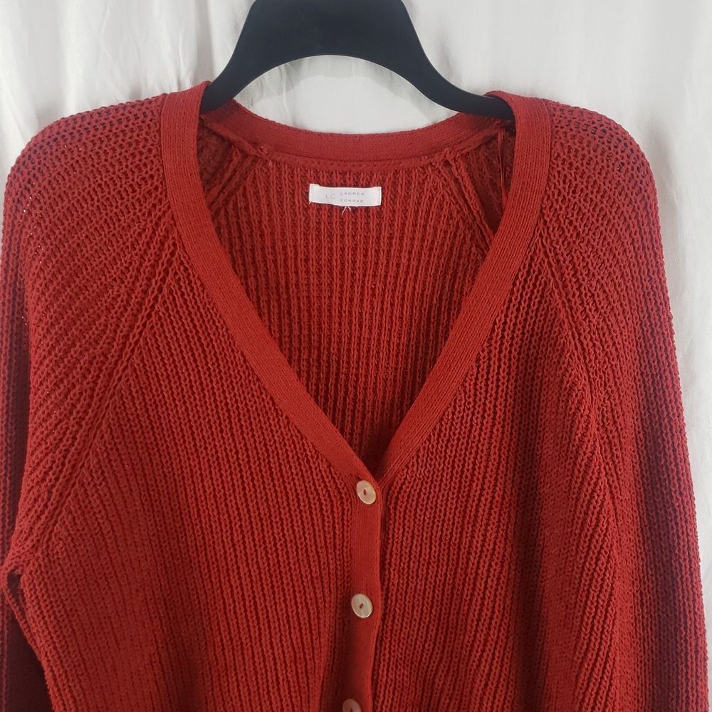 LC Lauren Conrad XXL Burnt Orange Button Up Cardigan - Picture 2 of 10